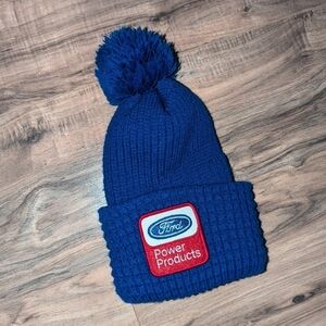 Vintage Ford Brand patch winter ball hat in cobalt blue.